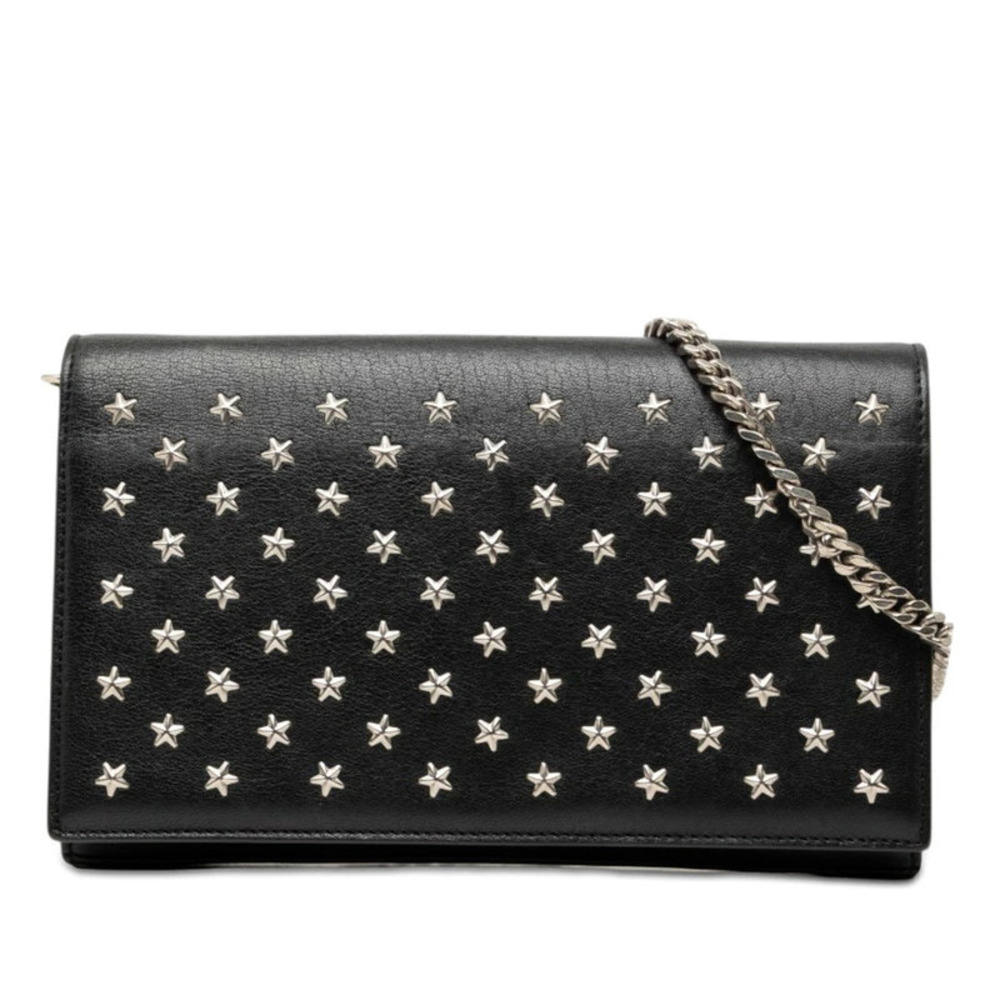 Saint Laurent Star Studded Chain Shoulder Bag Wallet Black Leather